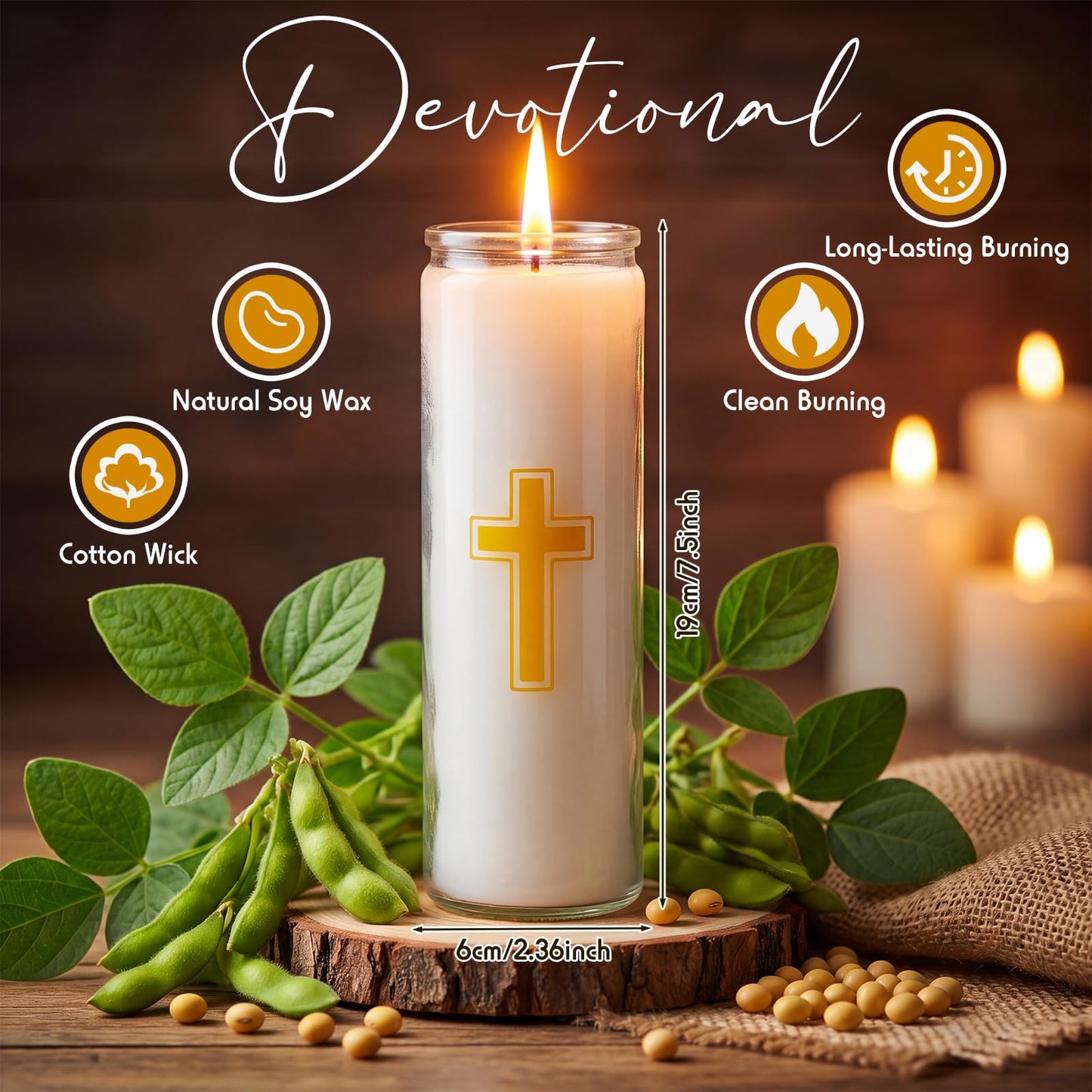 MTLEE 4 Pack Prayer Candles Clear Glass 9 Day Devotional Pillar Candles with 120 Hours Long Burn Time, Religious Candle Catholic for Memorials, Vigil, Meditation Church and Emergency Use