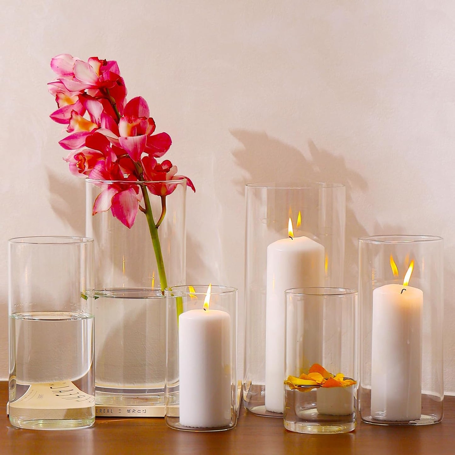 Hurricand 18 PCS Glass Candle Holders - Clear Cylinder Vases for Centerpieces, Wedding & Party Decoration