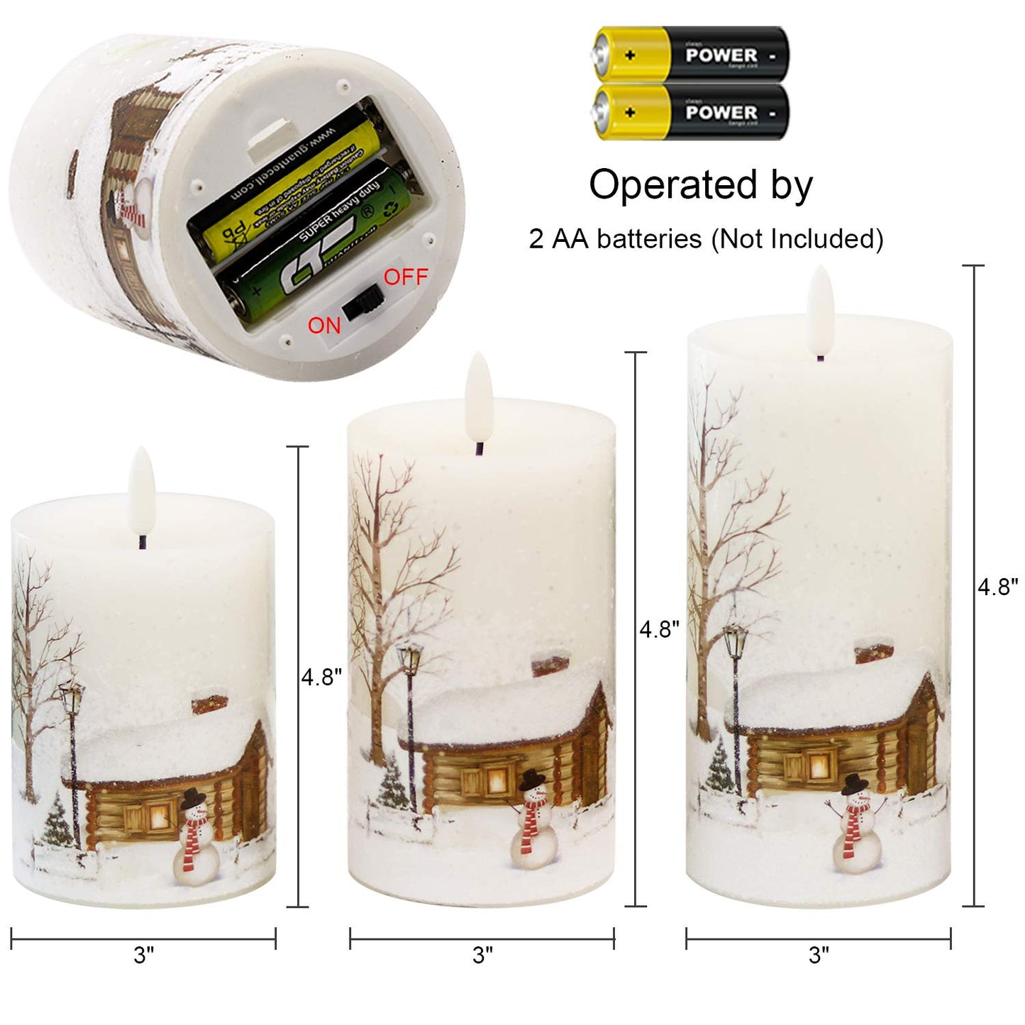 GenSwin Christmas Snowman Battery Operated Candles Flameless Flickering with Remote Timer, 3D Wick Real Wax Led Pillar Candles Warm Light, Christmas Snowman Deer Home Decor Gift(Pack of 3)