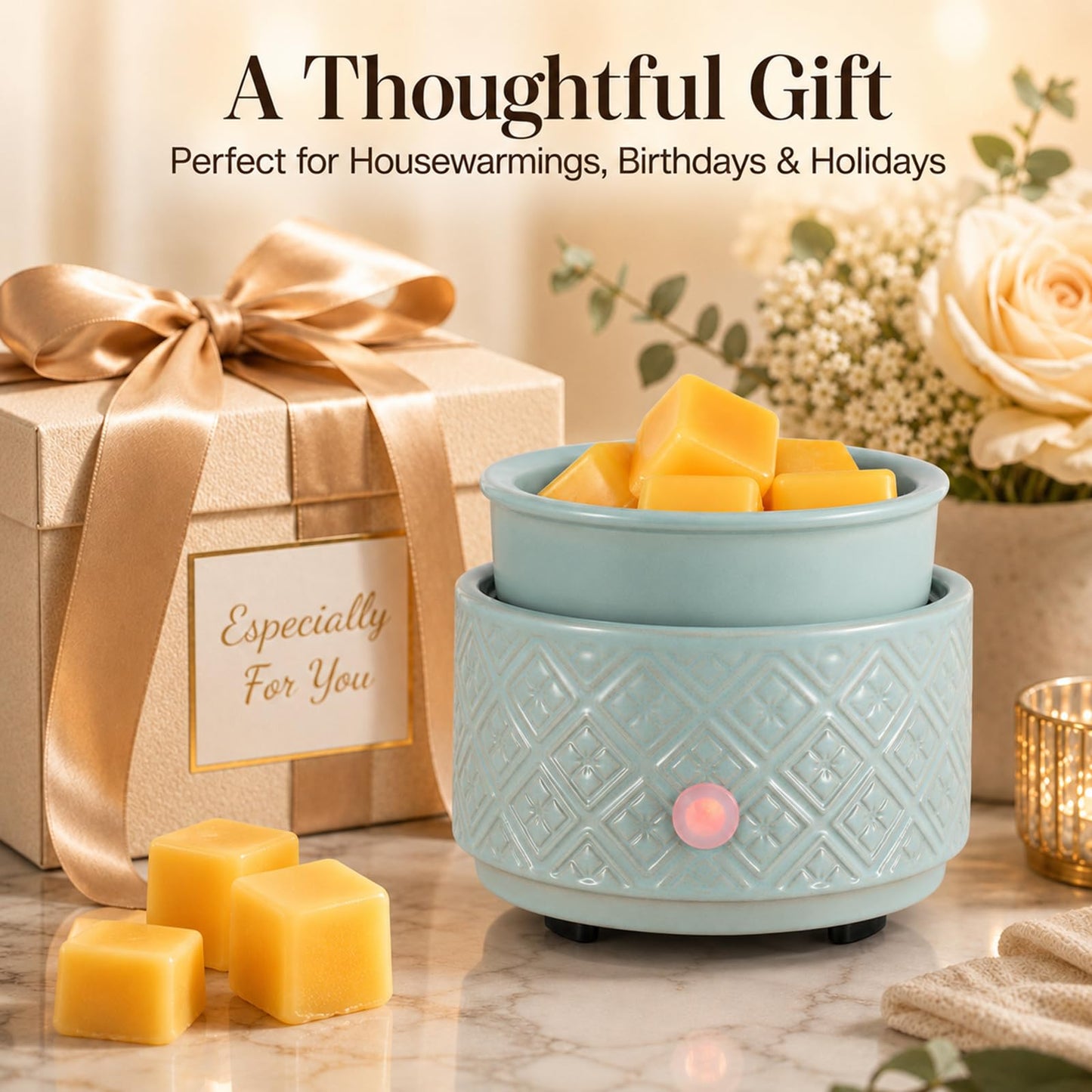 Wax Melt Warmer for Scented Wax,3-in-1Ceramic Wax Warmer Fragrances Candle Oils, Home Fragrance Burner,Electric Candle Warmer Perfect Christmas Gifts for Mom Women(Gree)