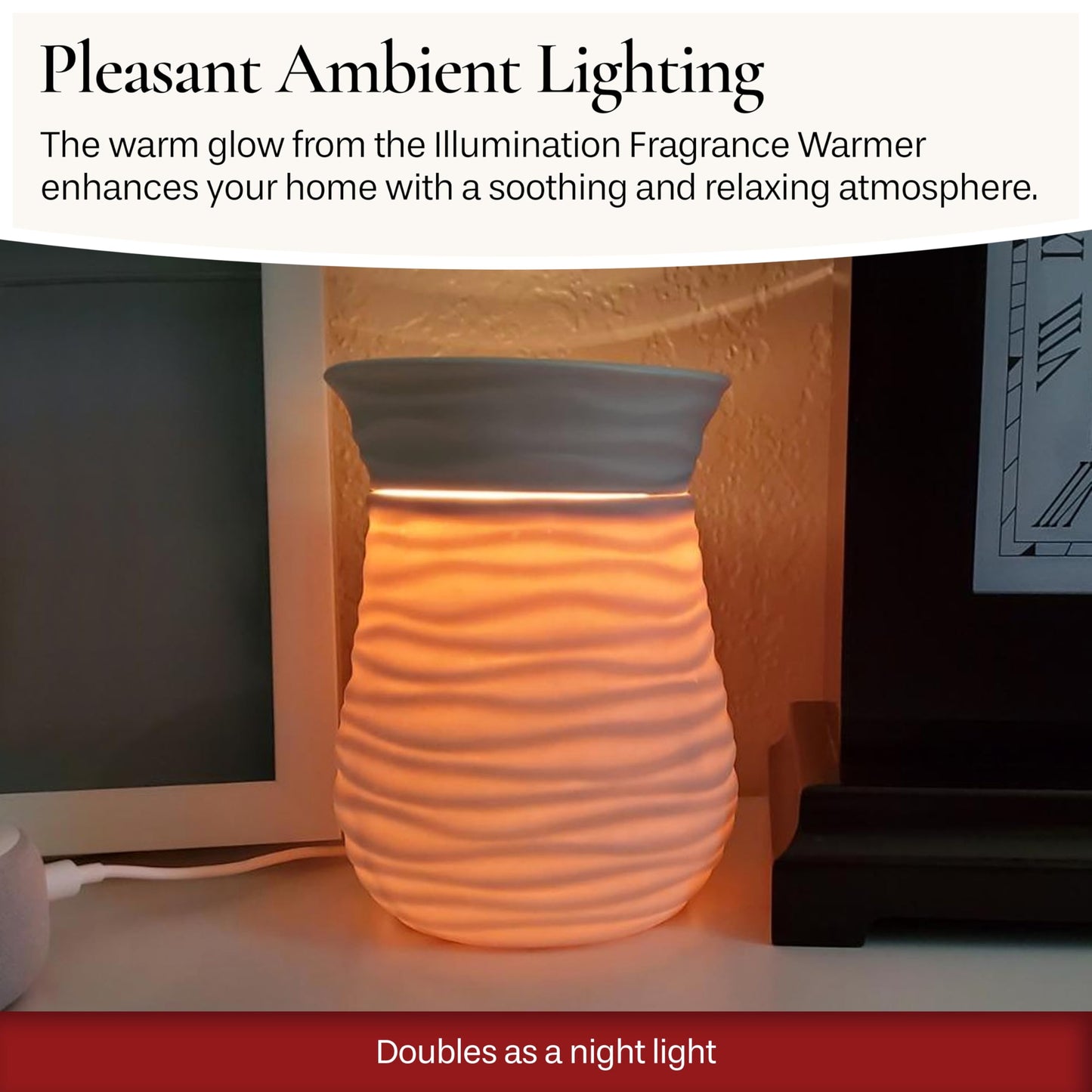 Candle Warmers ETC. Illumination Fragrance Warmer- Light-Up Warmer for Warming Scented Candle Wax Melts and Tarts or to Freshen Room, White Harmony
