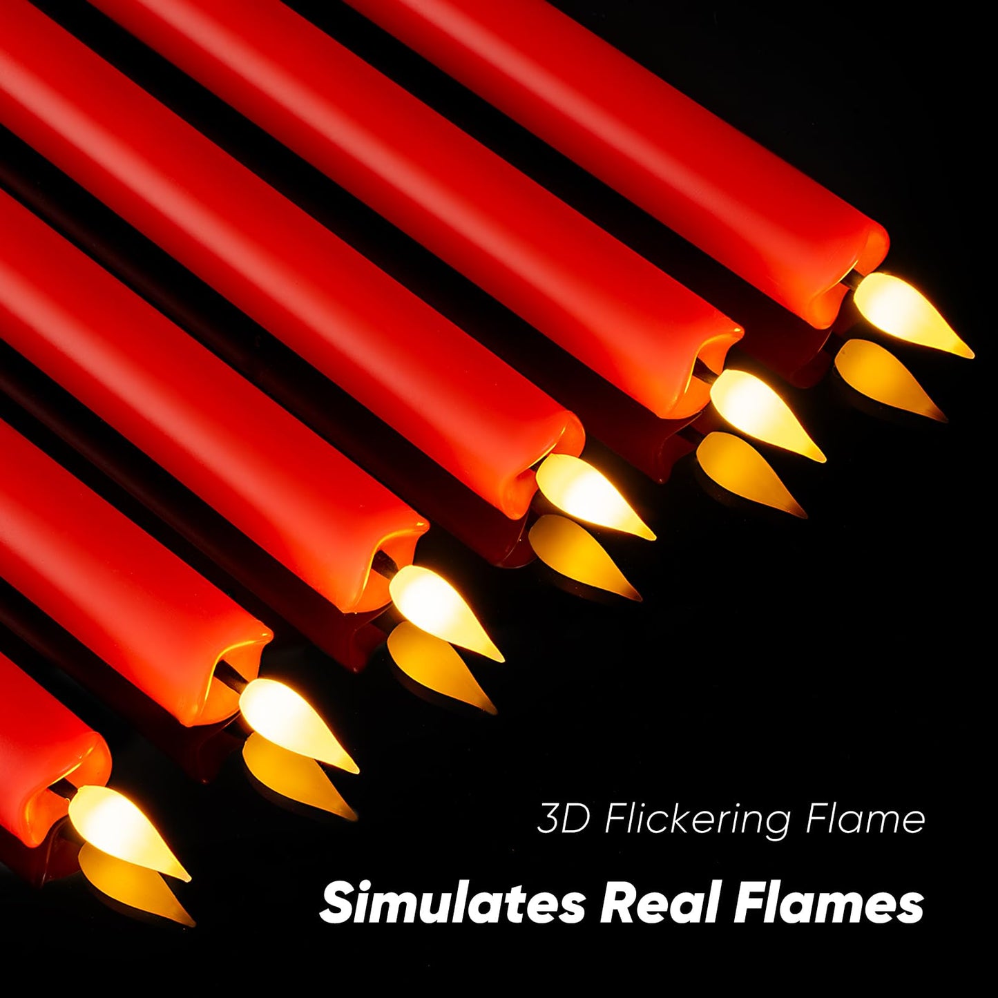 Meigic 6 Pcs Flameless Taper Candles with Remote Timer Dimmer, Red Plastic Led Taper Candles Flickering, 9.6 Inches Battery Operated Candlesticks, for Party Holiday Christmas Decor