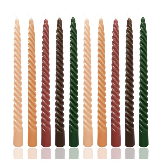 10 Inch Taper Candle Set, 10 Pack Elegant Unscented Dripless Candlesticks of Vintage Colors for Autumn Harvest Parties, Thanksgiving/Christmas Gatherings