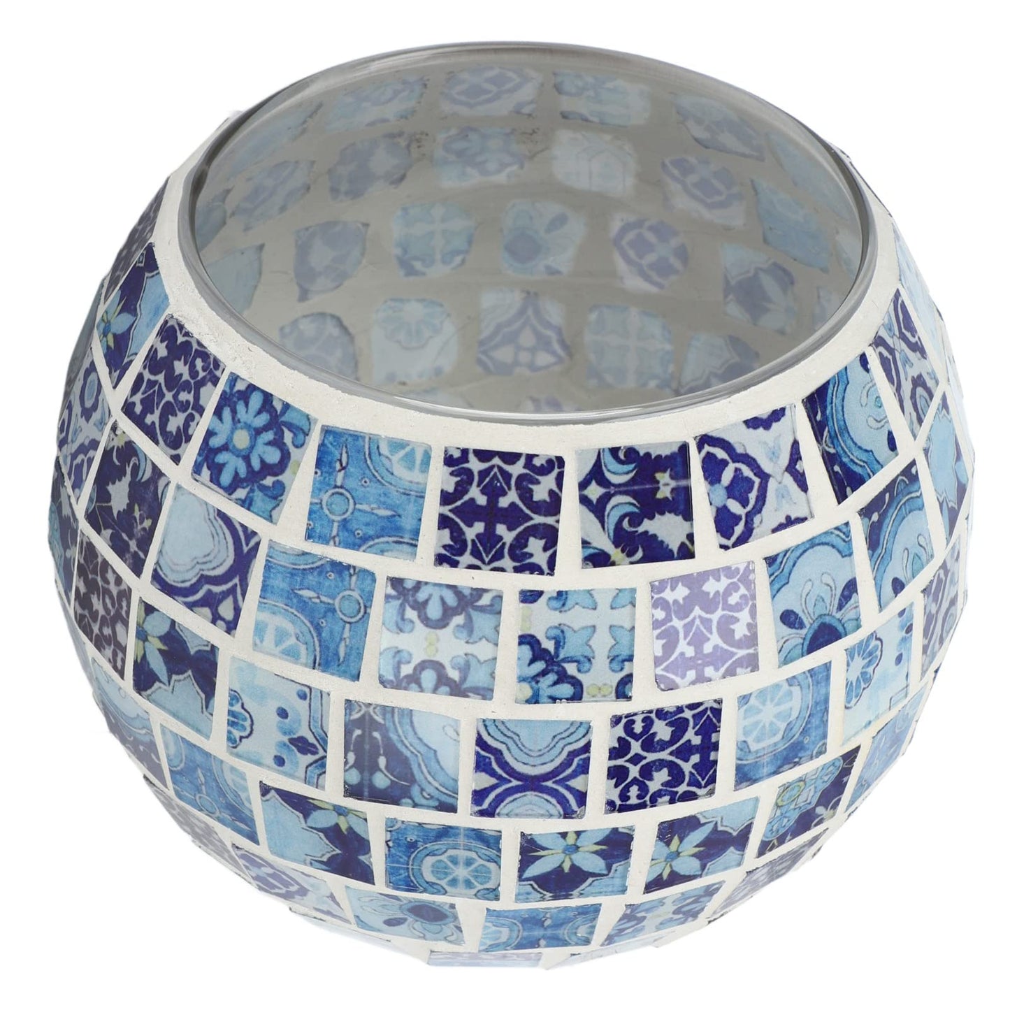 ZAICOLER Scented Candle Holder, Blue White Mosaic Glass Tea Light Holder, Handmade Romantic Votive Candle for Aromatherapy Party Decor