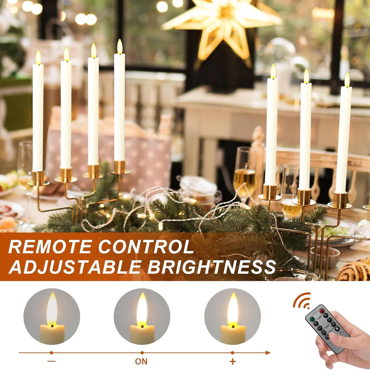 Sunjas 6PCS Flameless Taper Candles with 3D Flickering Flame Battery Operated Candles with 2 Remote with Button Cell Battery 10" Ivory LED Candlesticks Window Candle for Christmas Home Decor