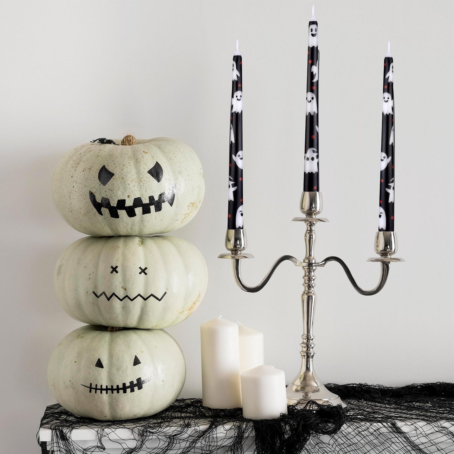 LIUBUJINGYING 12 Pcs 10in Taper Candles Black&White Ghost Taper Candle Unscented Smokeless Long-Last BurnTime Candles Birthday Party Table Centerpieces Decor