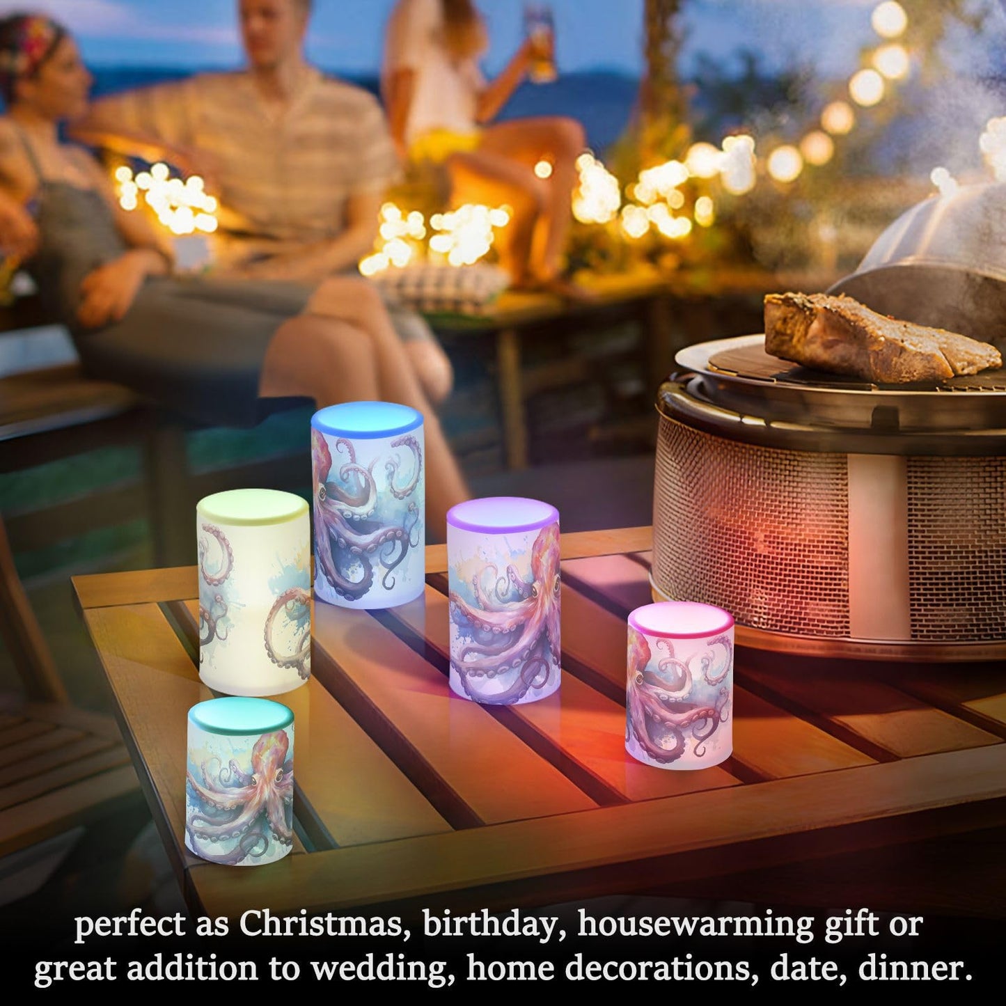 ALAZA Ocean Octopus Flickering Flameless Candles Battery Operated with Remote Timer,Tea Light Candles LED Pillar Votive Candles Set of 2 for Outdoor Indoor Decorations