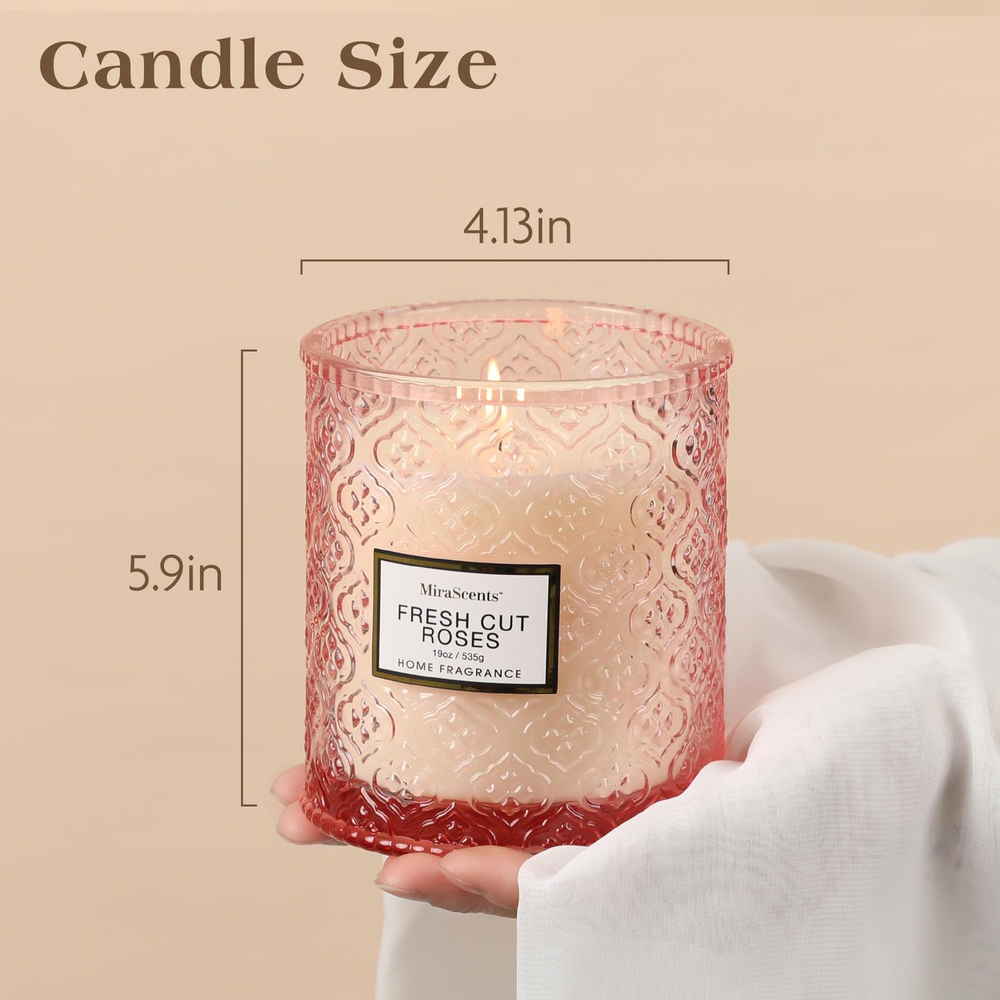 Rose Scented Candles,Pink Candles Gifts for Women, Valentine Luxury Large Decorative Candle in Glass, 19oz Natural Soy Wax for Home