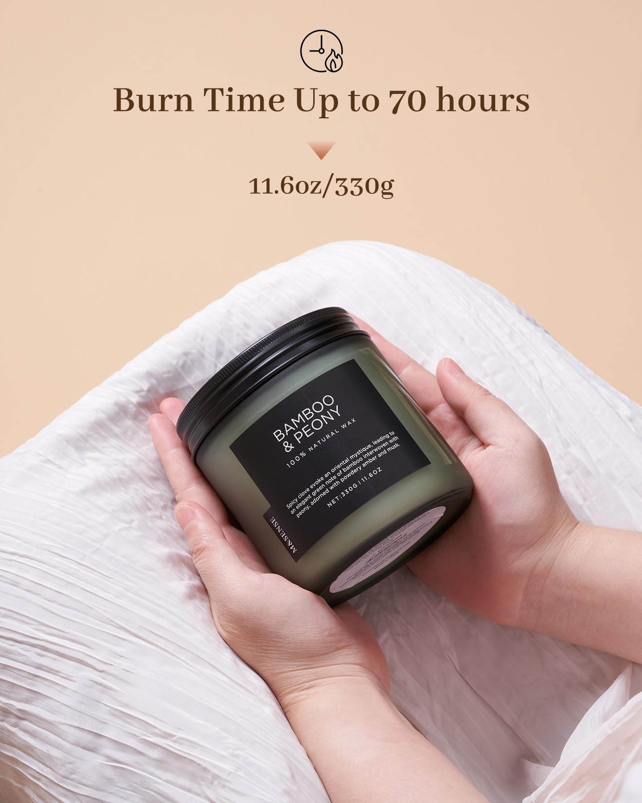M&SENSE Bamboo Peony Scented Candles for Home, 11.6oz Natural Soy Wax, 70 Hours Slow Burning Aromatherapy Jar Candle, Home Fragrance Gifts for Stress Relief Relaxation