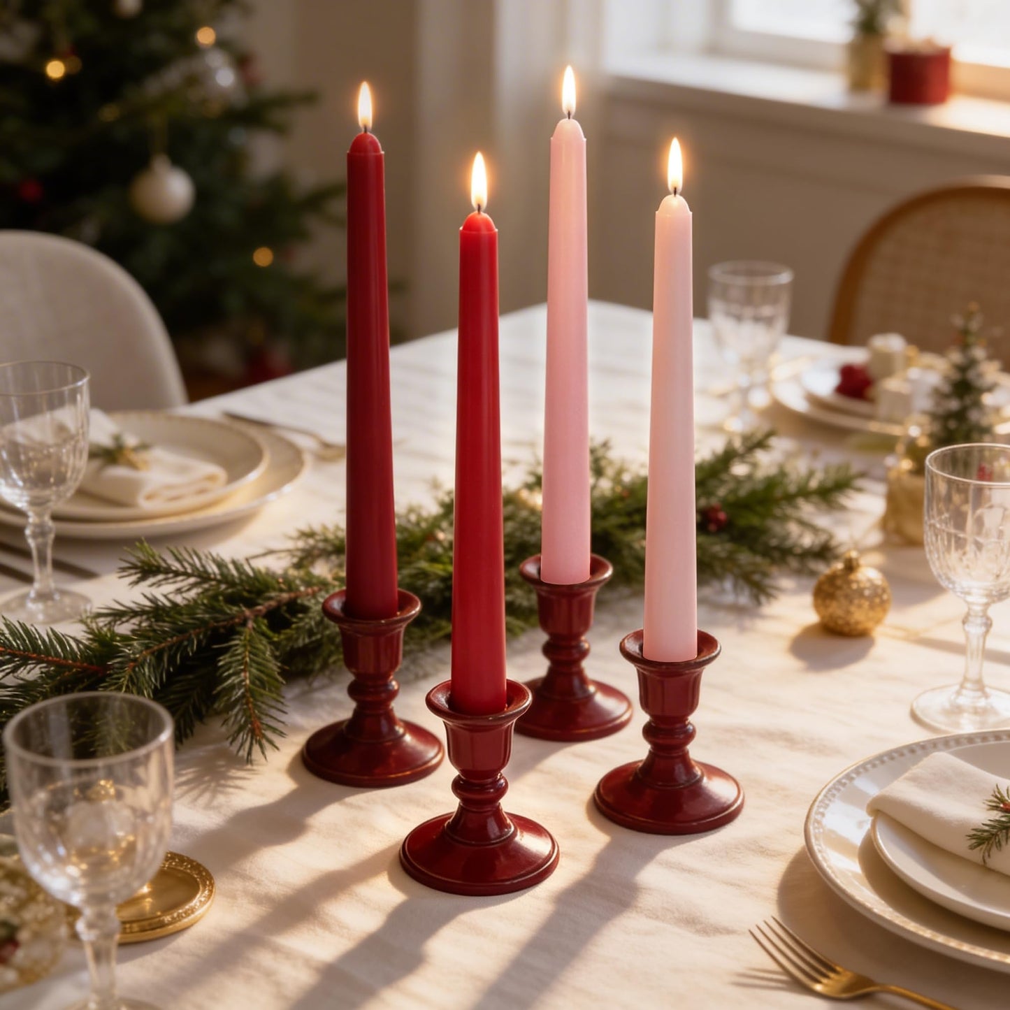Viyffo Taper Candles 10 Inch Red 12 Pack Unscented, Smokeless Long Tall Tapered Candlesticks Wedding Home Decor Dinner Natural Color Series