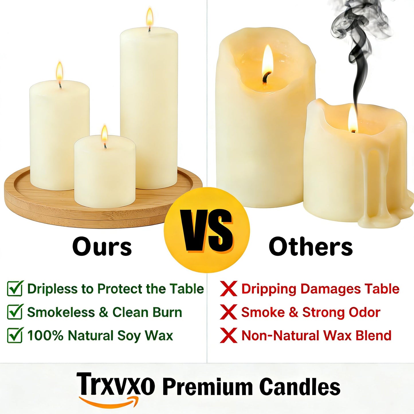 Trxvxo 12 Pcs Ivory Pillar Candles Bulk Set, 3 Different Lengths 3 x 3/6/8 Inch (4 Each), Dripless Unscented Smokeless,Hurricane Candles,Gives You a Better Atmosphere When Organizing an Event Party.