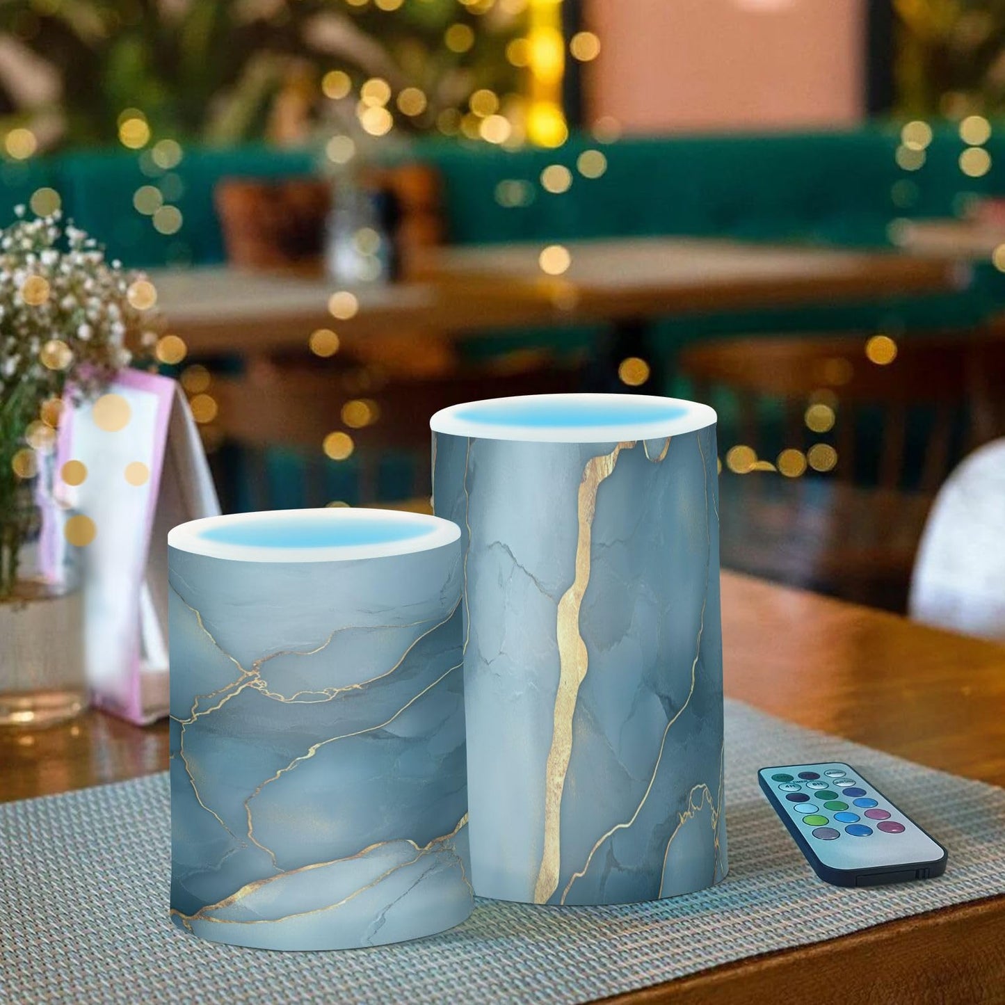 Zathe Flameless Flickering Candles Batteries Flameless Candles Set for Table Marble Brown Gray
