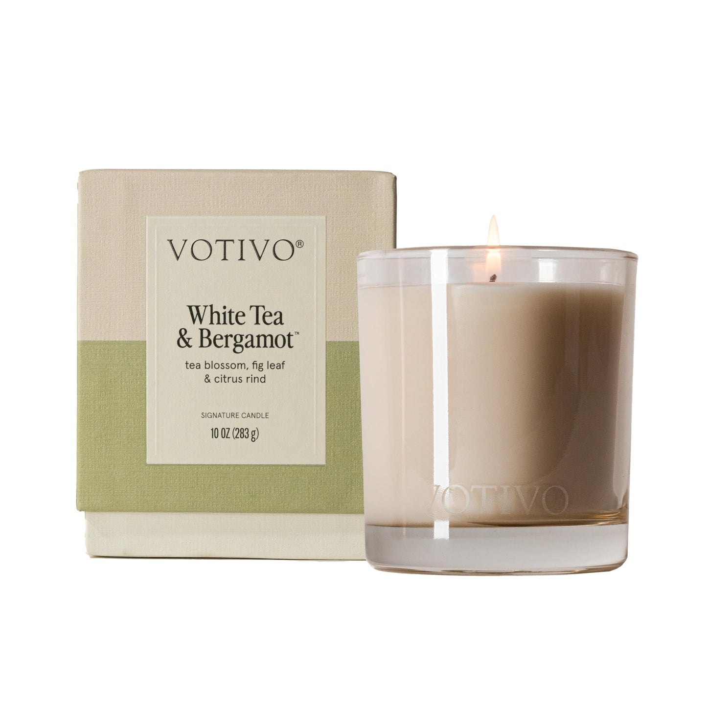 Votivo White Tea & Bergamot 10 oz Signature Candle | Soy Wax Blend | Luxury Glass Jar & Box | Home Decor |Gifts | Highly Scented