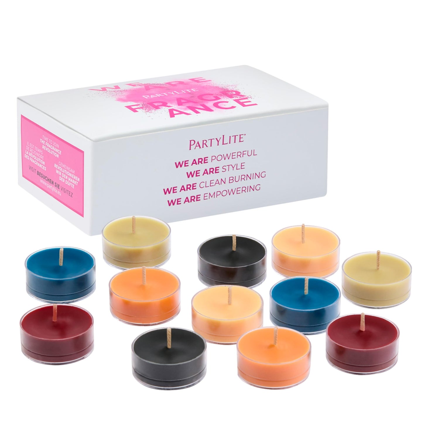 PartyLite Tea Lights Sampler, Passionate & Happy with Optimistic Scented Candles, Gift Set of 12, Aromatherapy with up to 4 to 6 Hours Burn Time, Ideal for Home Decor, Holiday Gifting and Celebration