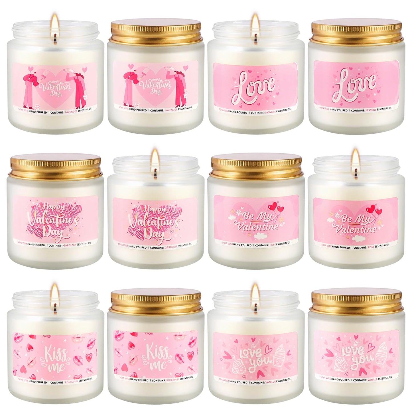 Set of 12 Valentines Scented Candles -3.5oz Romantic Candle Gifts,Wife, Girlfriend,Wedding Day,Anniversary, Long Lasting Soy Candles