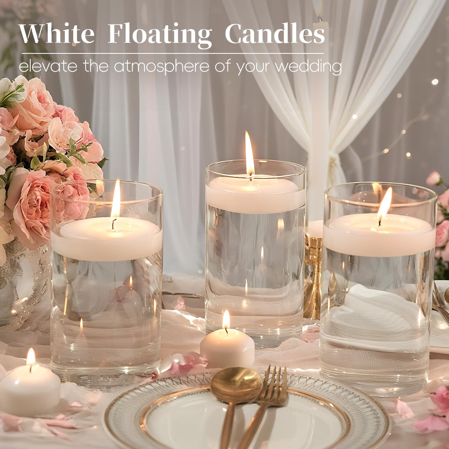 3 inch Floating Candles 36 Packs Black Floating Candles 8-9 Hours Floating Candle for Centerpieces 3” Water Candles for Cylinder Vases, Pool, Wedding, Party