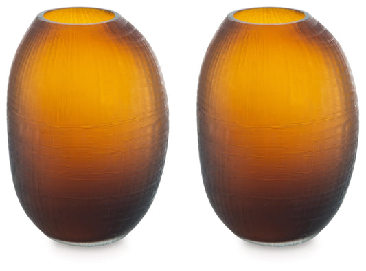 Signature Design by Ashley Embersen Contemporary 11" Vase with Grid Texture Tabletop Vase, Yellow, Orange, & Brown
