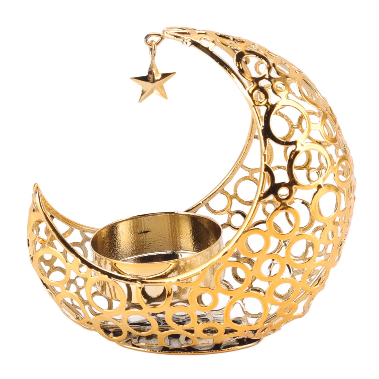 BSTiltion Moon Candlestick Holder Iron Hollowed Candle Holder with Elegant Design for Home Decor Wedding Christmas Decoration (Gold)
