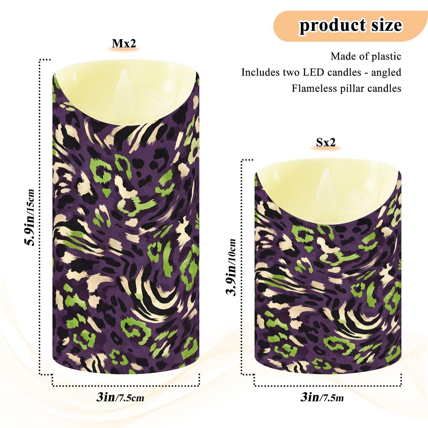 Gravopti Animal Print 2 Pack Flameless LED Pillar Candles with Remote & Timer, Battery Operated, Flickering Wax Candle for Wedding, Romantic Home & Party Decor