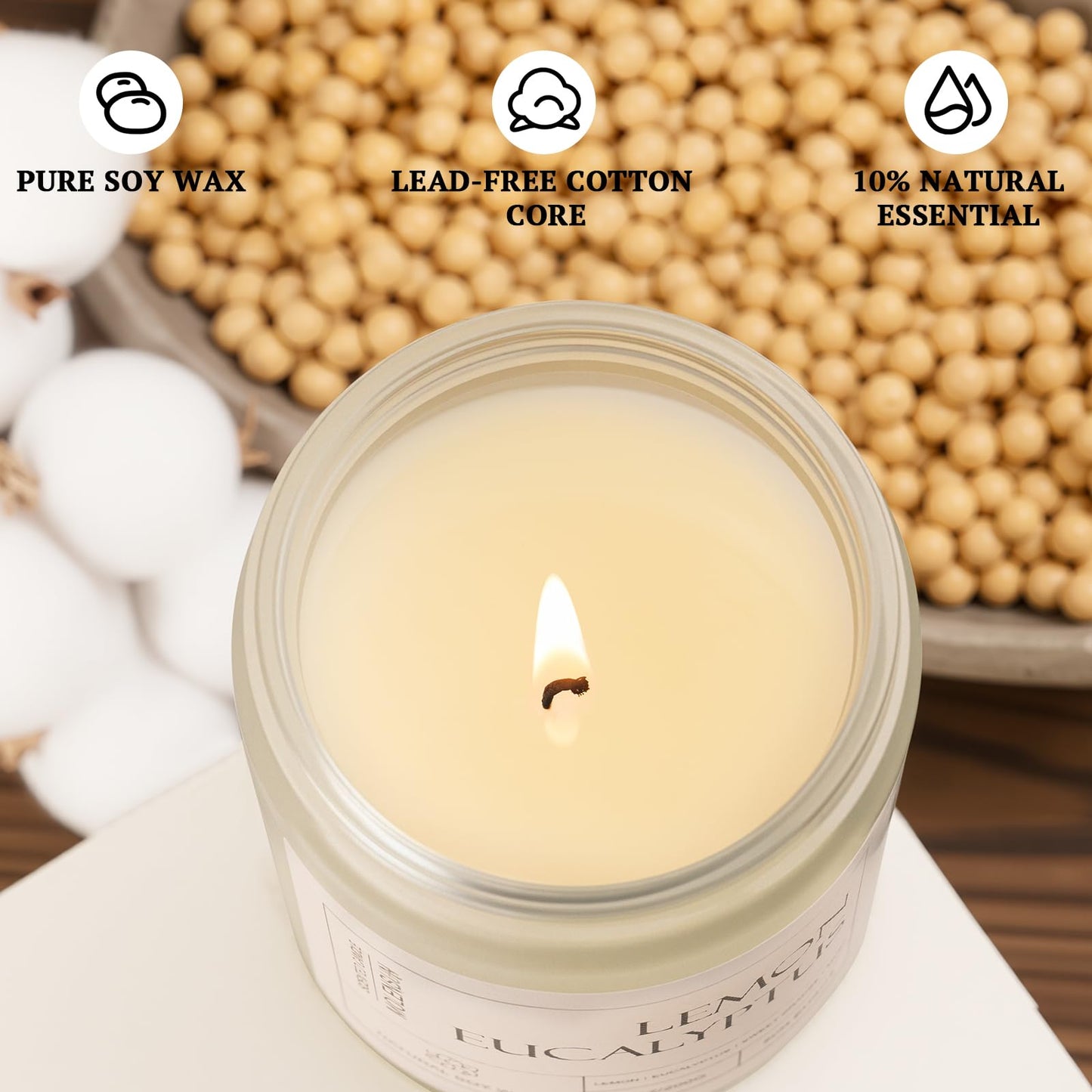 Molensun 4 Pack Candles for Home Scented, 28 oz Long Lasting Candles, Soy Candle Set Gift for Women - Lavender Thyme/Lemon Eucalyptus/Sage &Citrus/Vanilla Cupcake