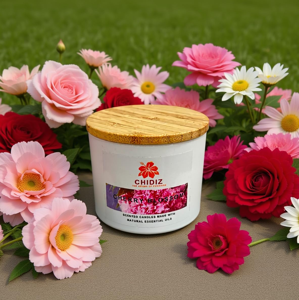 CHIDIZ Cherry Blossom Soy Scented Candles | Large 1 Wick Jar Candle | Up to 45 Hours Burning Time | Relaxing Aromatherapy Candles | Housewarming Gift for Women and Men (Medium, Cherry Blossom)