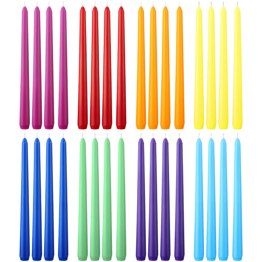 MTLEE 32 Pcs Long Taper Candlestick Bulk 10 Inch Colorful Tapered Candle Smokeless Unscented Candlestick Paraffin Wax with Cotton Wick for Dinner Wedding Party Church Home Decor (Rainbow)
