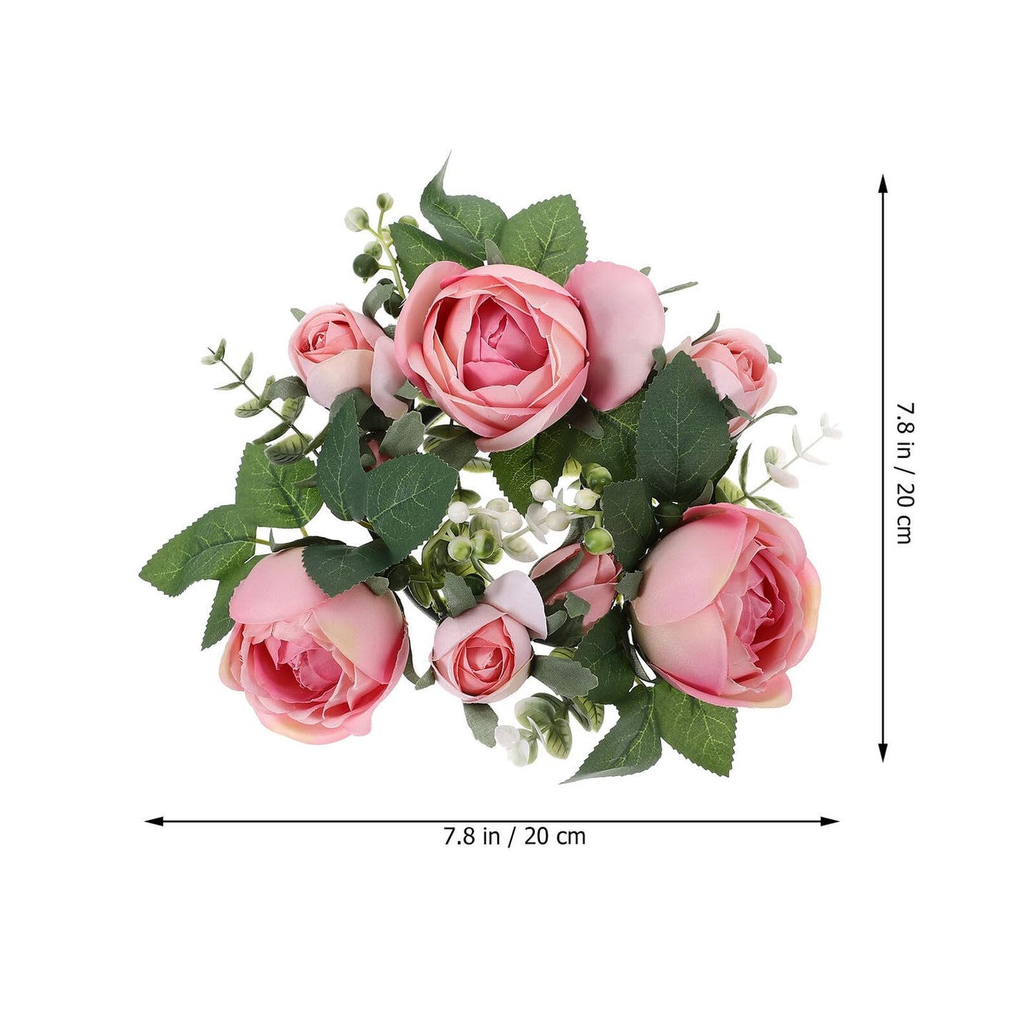BEBEMOKO Artificial Rose Candle Ring Wreath Floral Table Centerpiece, Light Pink Faux Flower Candle Decor for Wedding, Valentine’s Day Party and Home Decoration