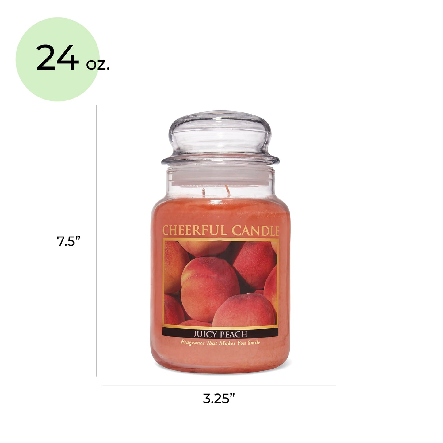 A Cheerful Giver - Juicy Peach Scented Glass Jar Candle (24 oz) with Lid & True to Life Fragrance Made in USA