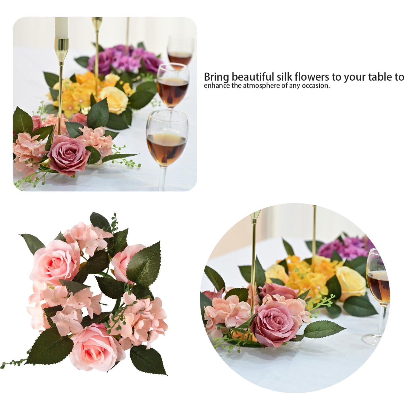 Comebachome Candle Rings Wreaths, 4inch Artificial Rose Candle Wreath Rings, Decorative Candle Floral Wreaths Desk Decorations for Wedding Dining Table Decor(Pink), Standard, Style 2