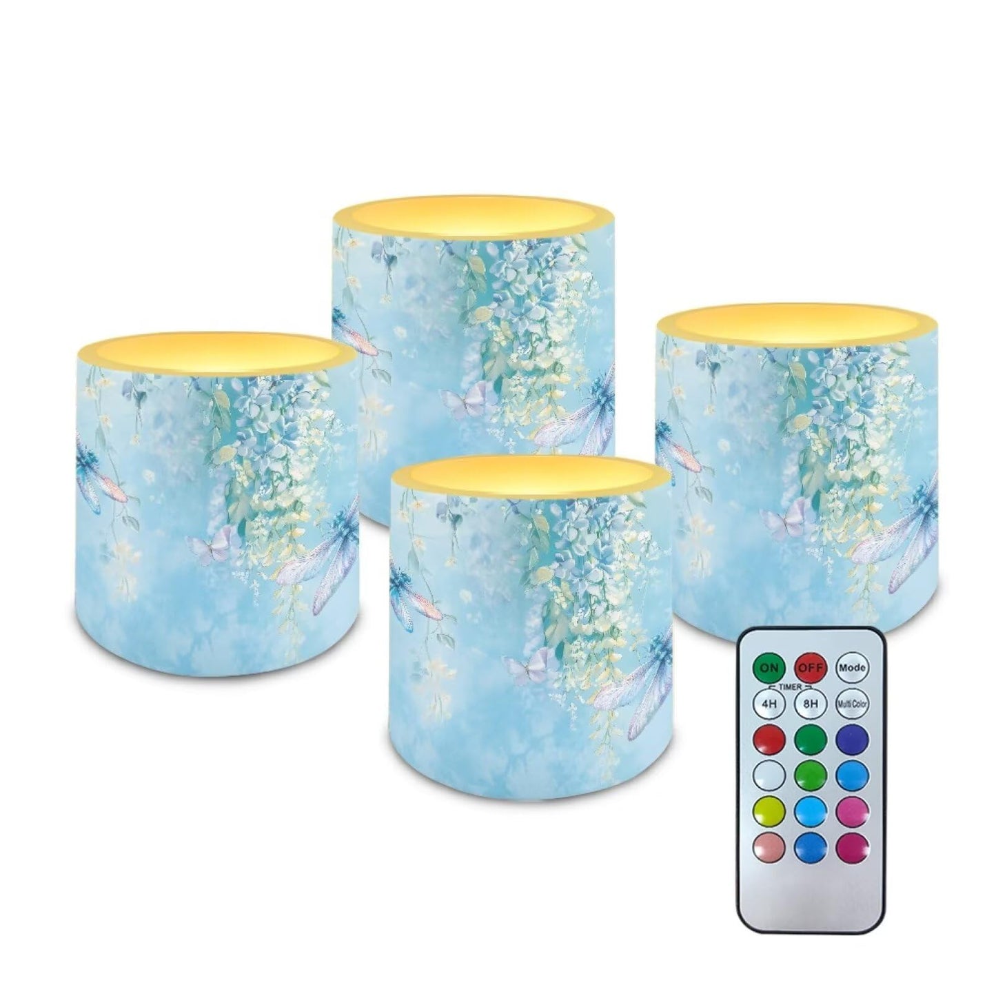 Cozeyat Sky Blue Flameless Candles 4 Pack Battery Operated LED Pillar Candles with Remote Control Timer Waterproof for Indoor Outdoor Use