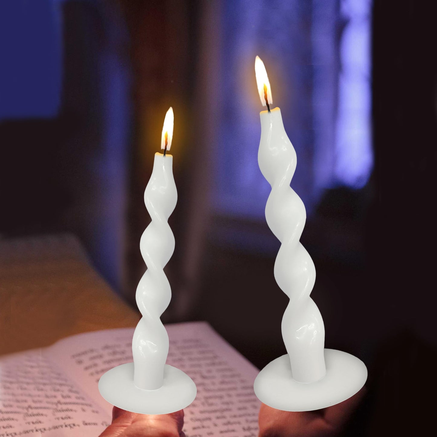 Spiral Taper Candles Twisted Candlesticks Tall White Unscented Smokeless Odorless Candle Sticks with Candle Drip Tray for Home Decoration Holiday Wedding Party