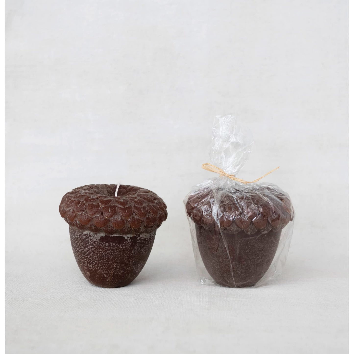 Creative Co-Op Unscented Acorn Shaped Candle in Powder Finish, Brown