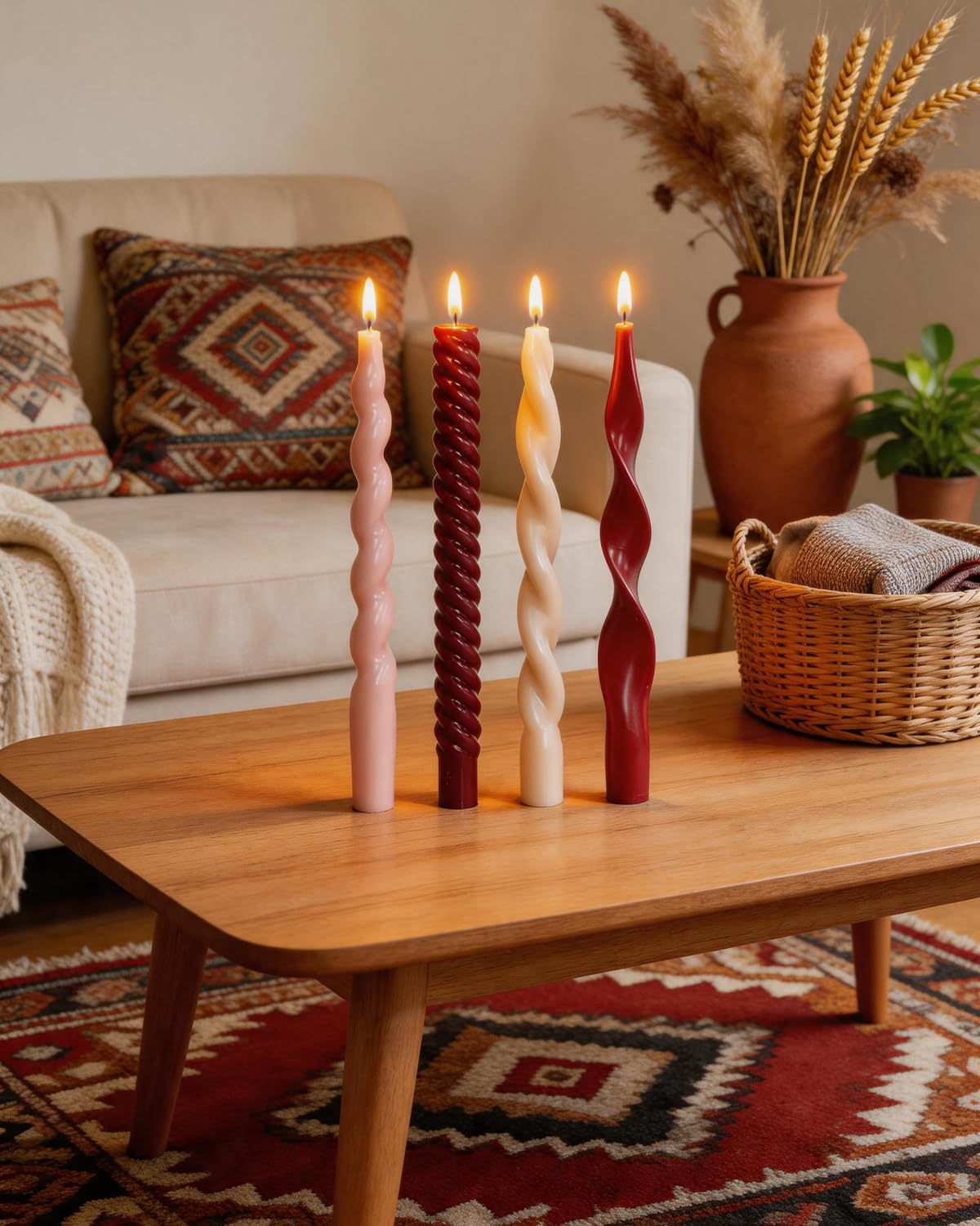 Red Taper Candle Stick Spiral Taper Candle for Wedding Party Fall Decoration Home Dinner Christmas Unscented Candles,10inch,4 Pack