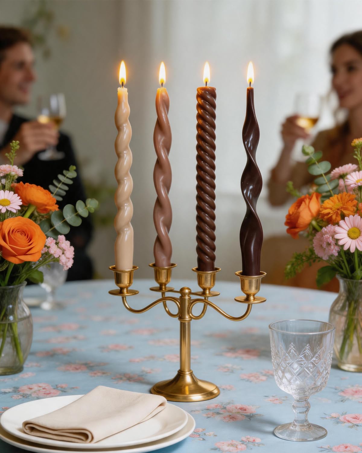 Spiral Taper Candles Brown Candlesticks Unscented Smokeless Tall Candles for Fall Decor Holiday Dinner Party Christmas Decorations-10inch,4pcs