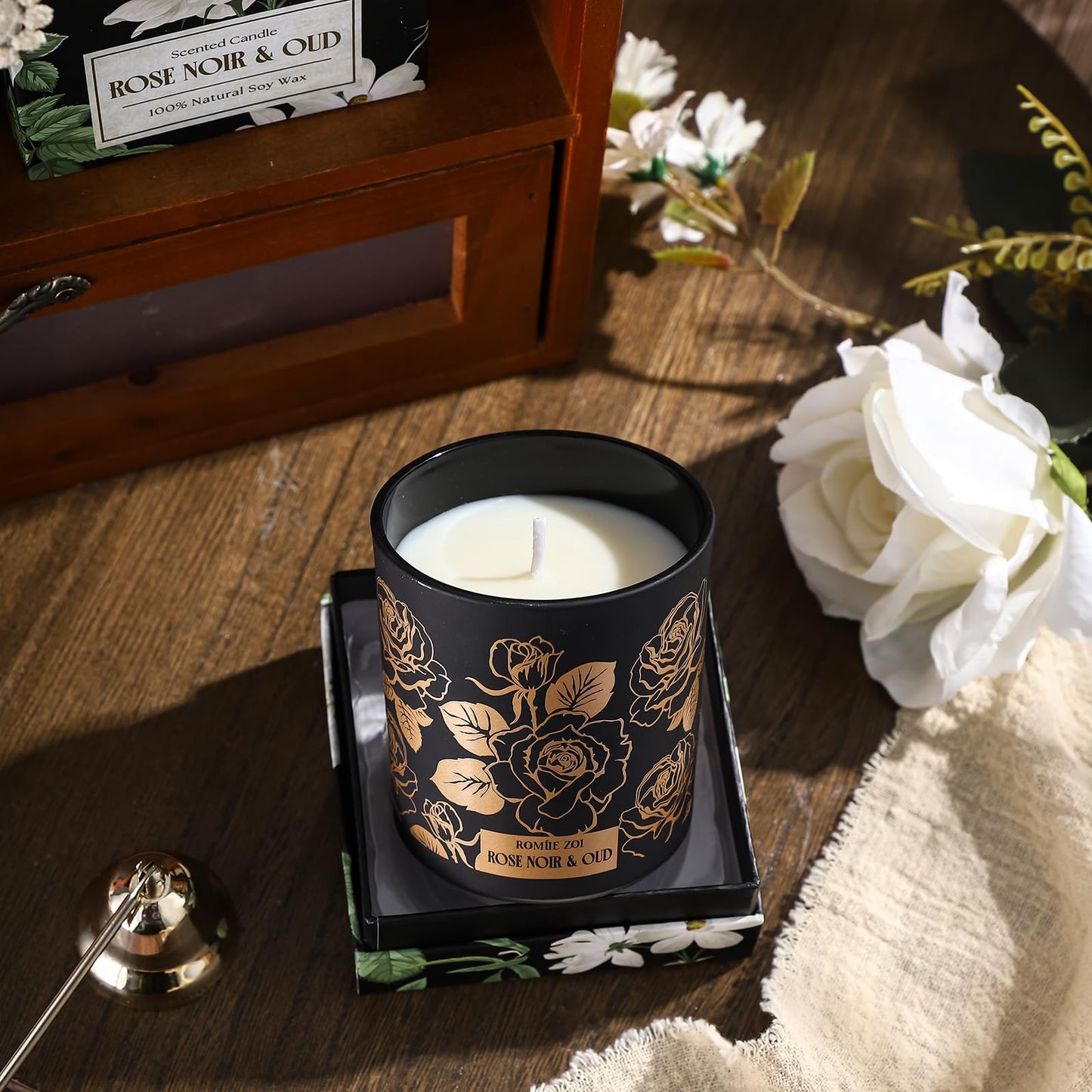 ROMIIE ZOI Scented Candle - Rose Noir & Oud- 6oz Aromatherapy Soy Wax Jar Candle for Home, Gifts for Women - 170g