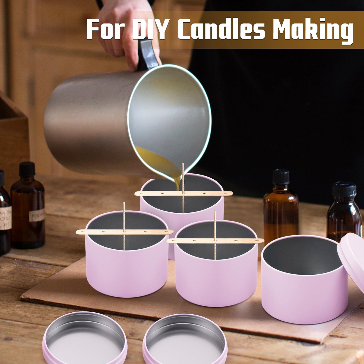 YJHSS 24-Pack 8oz Candle Tins with Lids, Metal Candle Jars for Candle Making, Empty Containers Vessels Bulk for Small Business & Beginners DIY Storage -Pink