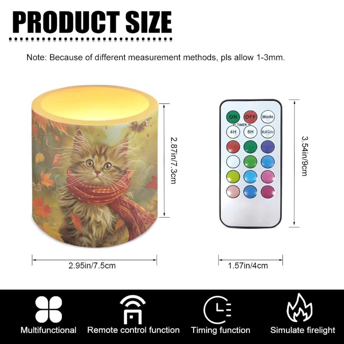 Cozeyat Autumn Cat Flameless Candles 4 Pack Battery Operated LED Pillar Candles with Remote Control Timer Waterproof for Indoor Outdoor Home