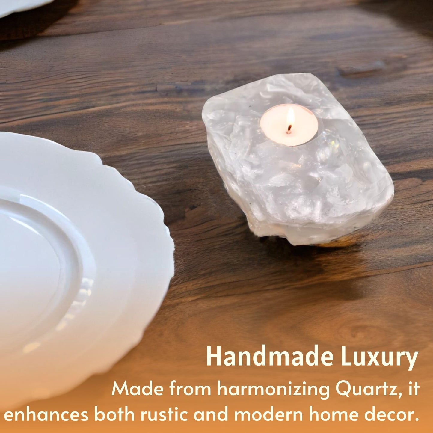 Nature’s Decorations Crystal Quartz Votive Tealight Holder - White Candle Holder for Side Tables, Countertops, Living Room, & Gifting - Rectangle Crystal Quartz Candleholder (3” x 3” x 1.5”)