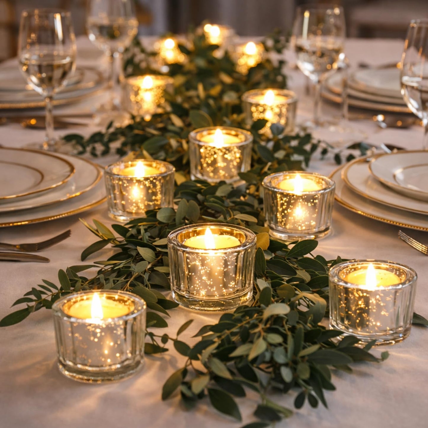 Mumufy 100 Pcs Glass Tealight Candle Holder Ribbed Votive Candle Holder for Centerpiece Wedding Proposal Spa Aromatherapy Meditation Home Decor (Silver)