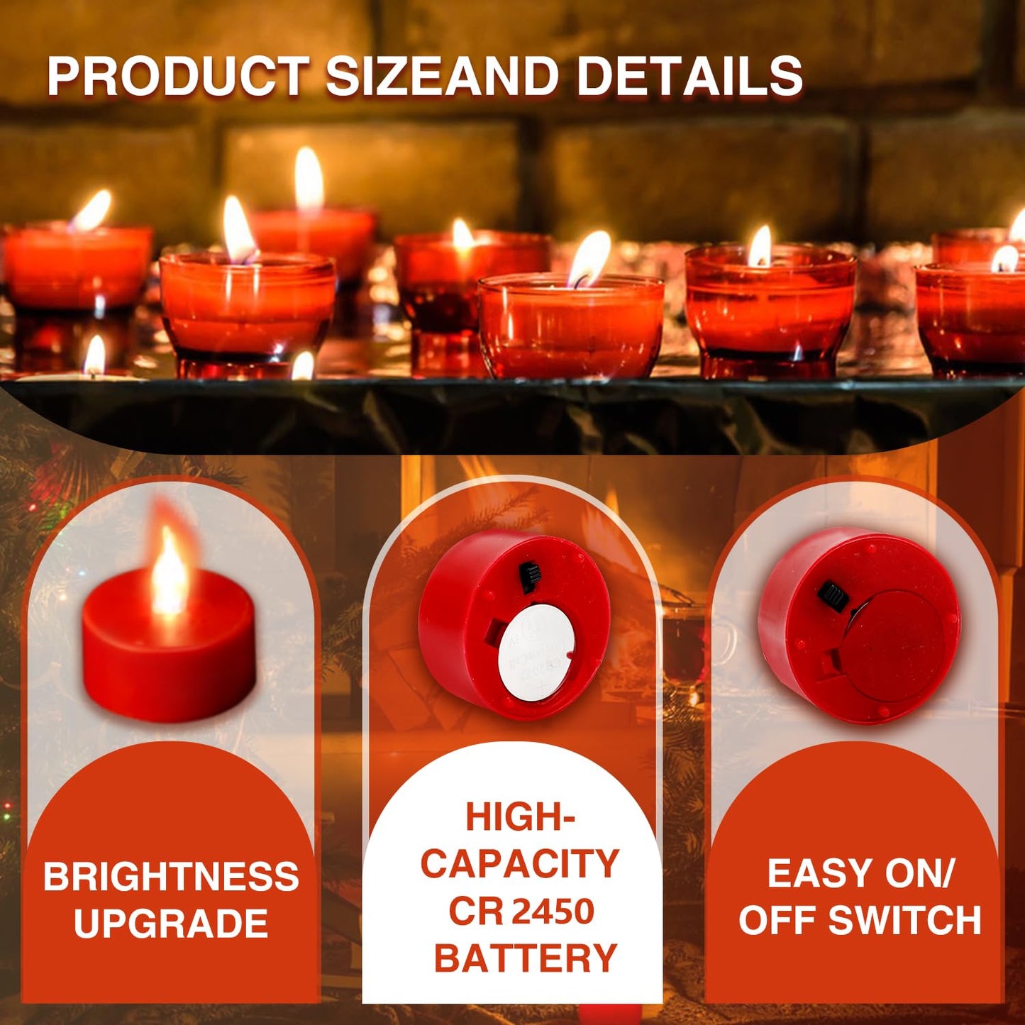 xiangpeng Tea Light Candles with Remote Control,24pack Flickering Flameless LED Candle,Long Lasting 400+Hours,Battery Operated with Timer for Home Decoration Seasonal &Festival Celebration Red