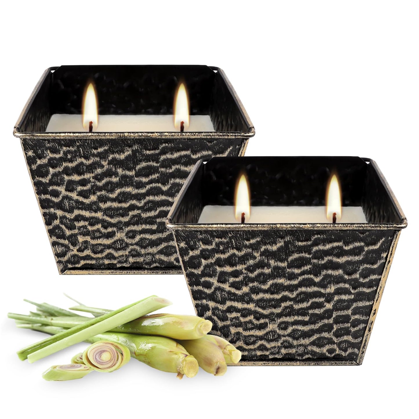 2Pcs Citronella Candles Outdoor Indoor-Large 12oz Scented 50H Long Lasting Summer Candle Bulk for Home Decor, Garden,Party,Backyard & Camping(2-Wick)