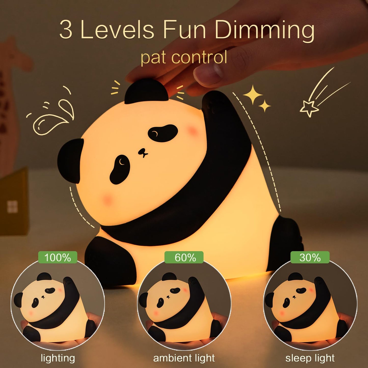 YR YRHH-PET Kungfu Pose Panda Night Light, LED Squishy Novelty Animal Cute Lamp, Food Grade Silicone Nightlight, 3 Level Dimmable, Light Up Panda Decor for Room College Dorm, Funny Gifts