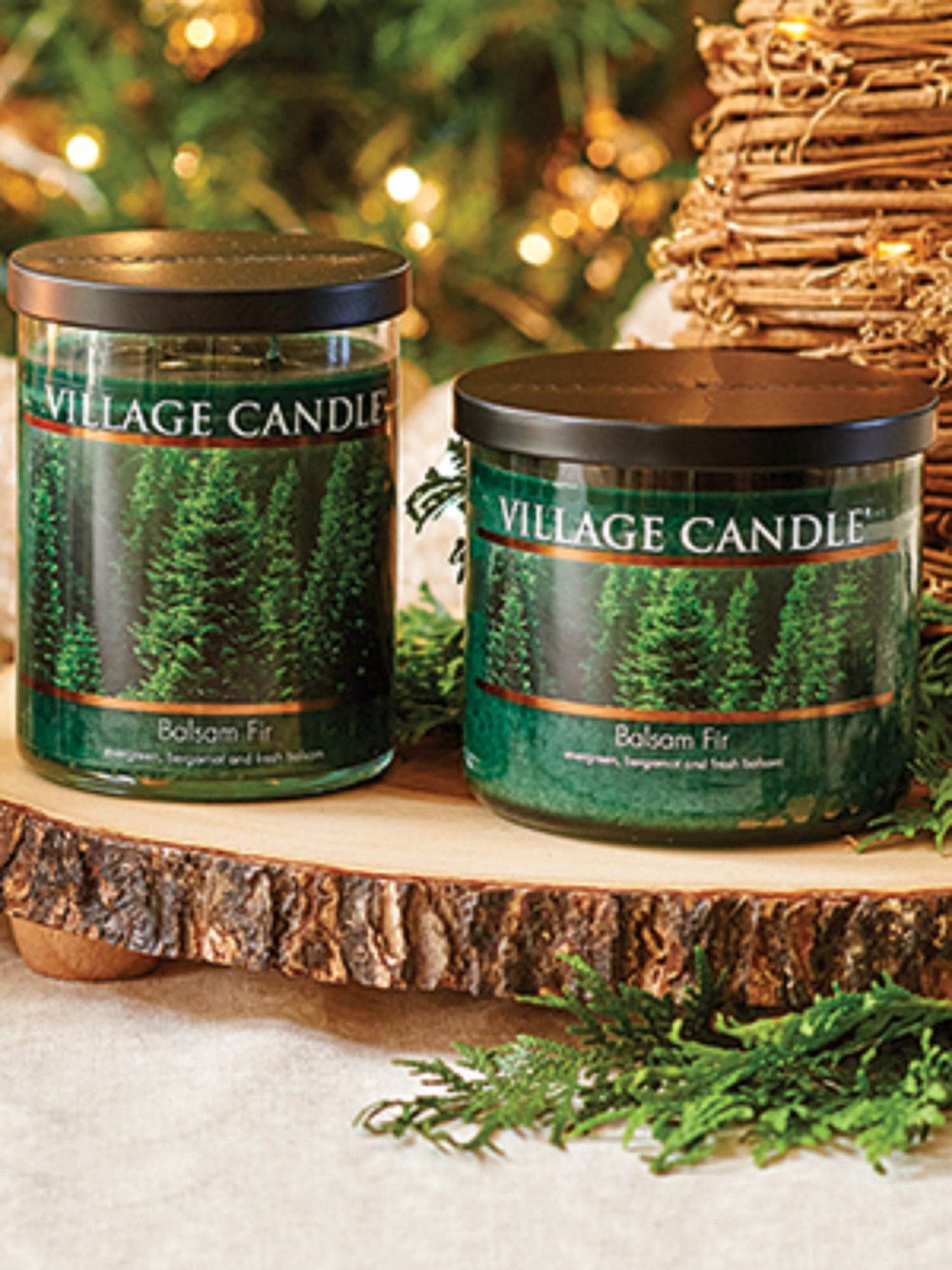 Village Candle Balsam Fir Large Tumbler Glass Jar, Scented Candle, Notes of Evergreen, Bergamot, and Fresh Balsam, 19 oz.