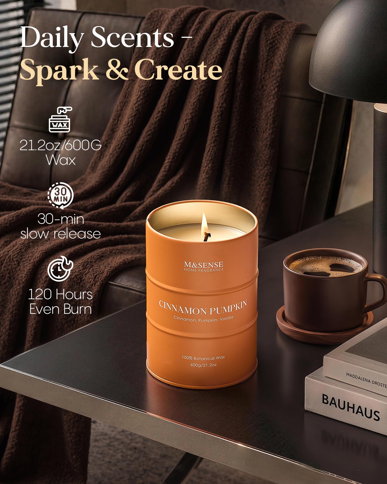M&SENSE Cinnamon Pumpkin Scented Candles Large,Christmas Soy Candles,21.2oz 120 Hour Slow Burning,Aromatherapy Candle for Stress Relief Meditation Relaxing,Christmas Decor
