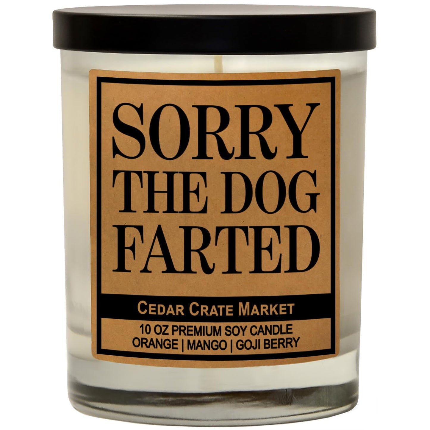 Cedar Crate Market Funny Dog Candle - “Sorry The Dog Farted” Soy Candle | Pet Odor Eliminator Gift | Orange Mango Goji Berry Scented| Hand-Poured USA Made, Pet Owner Gift, Housewarming, Gag
