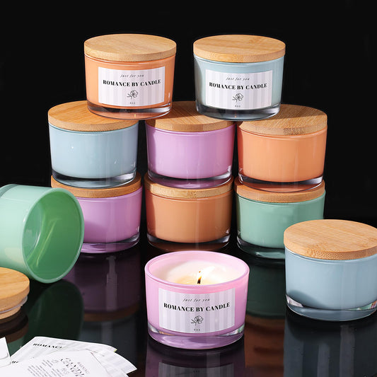 REISEN 12 PCS Assorted-Color Candle Jars for Making Candles, 4 OZ Glass Jars with Bamboo Lids and Sticky Warning Labels, Candle Containers for DIY Gifts, Candle Making Supplies