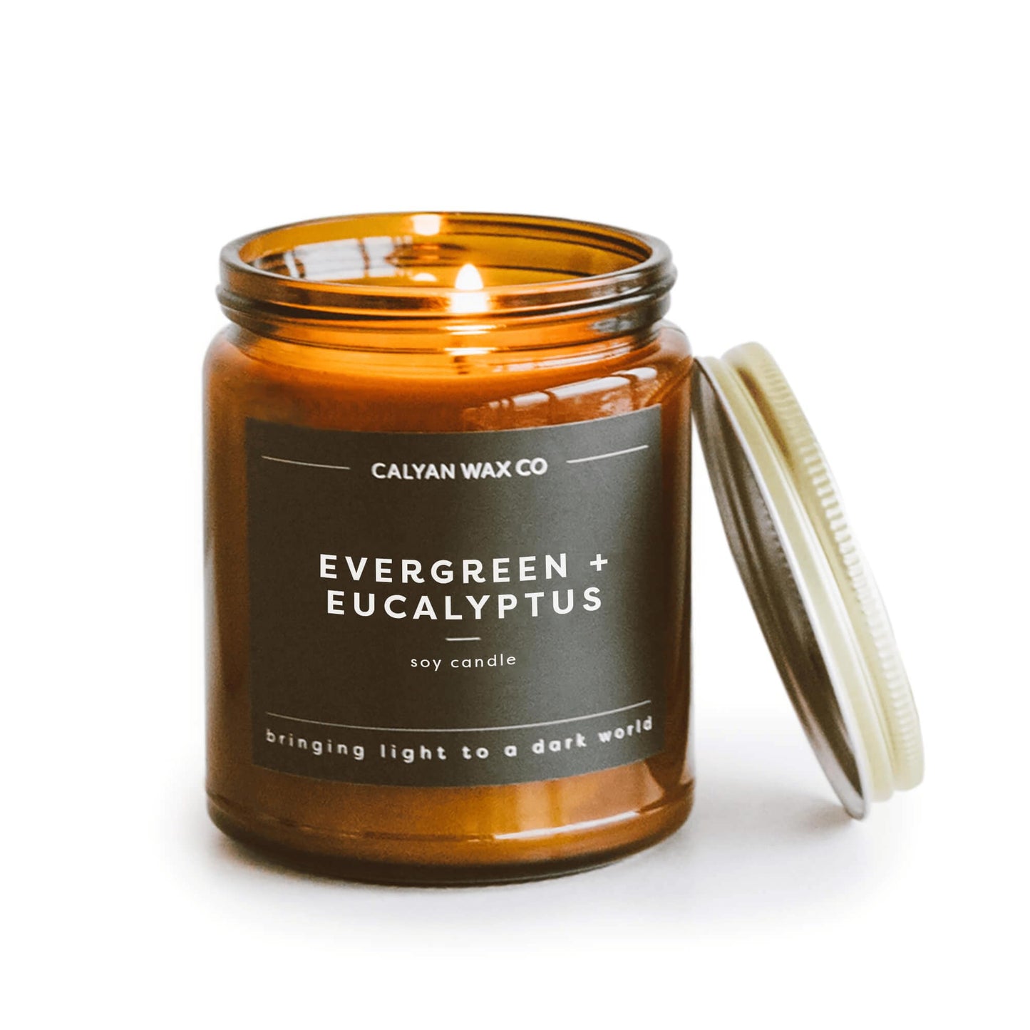 Calyan Wax Co. Evergreen & Eucalyptus Scented Candle - 57 Hour Burn - Luxury Clean Soy Wax Candles - Long Lasting Amber Glass Jar Candle for Home - 7.2oz