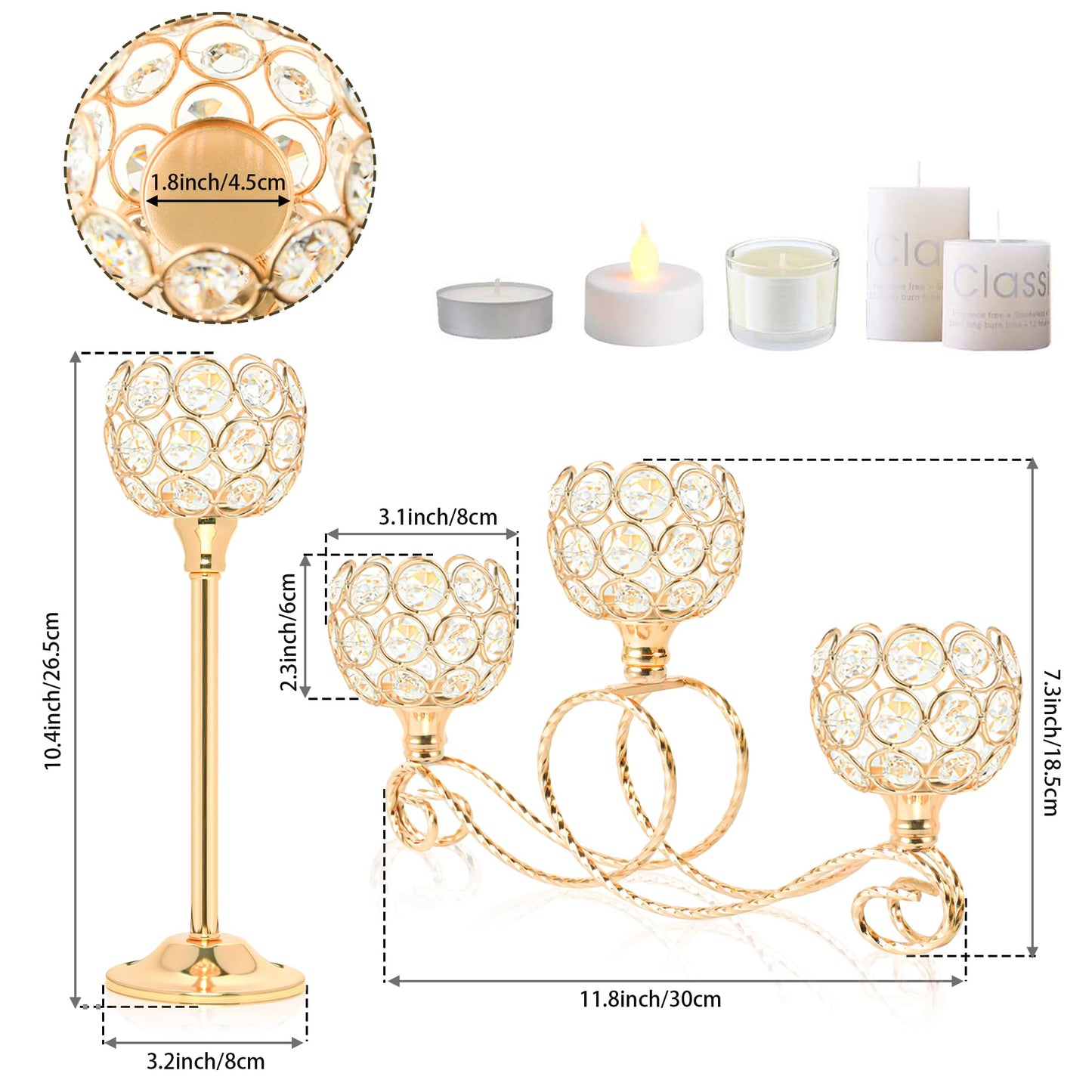 kolnlala Gold 5 Arm Metal Crystal Tea Light Candle Holder, Elegant Wedding Table Centerpiece, Christmas Wishing Bowl Candle Holder