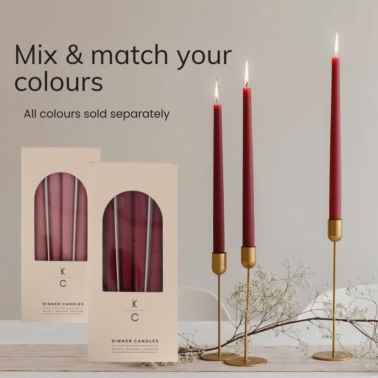 Tapered Dinner Candles - Soy & Paraffin Blend, Dinner Candles with Long-Lasting 7-Hour Burn for Stylish Homes - Candle in Curated Colors Ideal Gift for Hosts, Brides & Event Planners-Dusty Rose