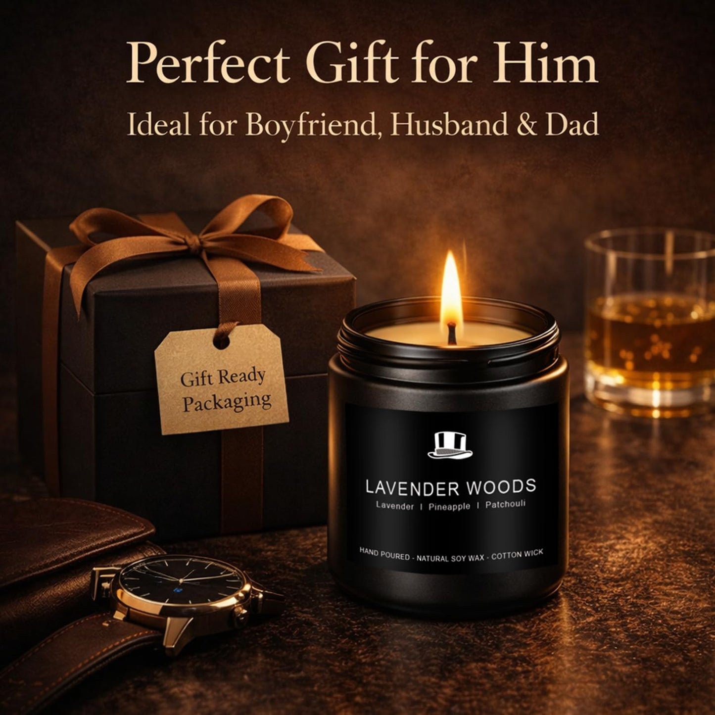 Candles for Men Gift Set, 4 Pack Masculine Scented Soy Candles for Men, Leather, Smoke, Oak & Lavender Scents, Aromatherapy Candle Gift Set for Dad, Husband, Boyfriend, Birthday & Father’s Day